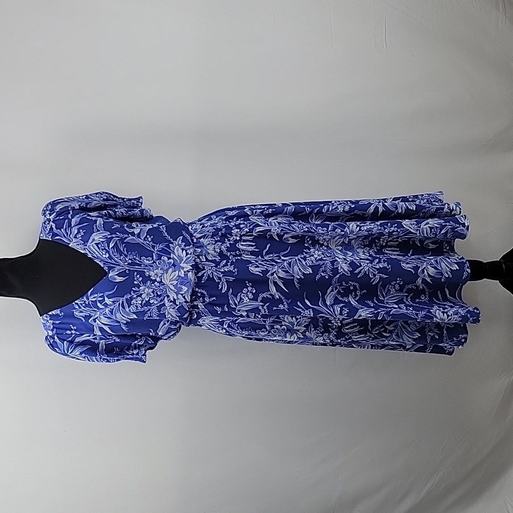 Talbots Blue White Floral V Neck Midi Dress | Size 4